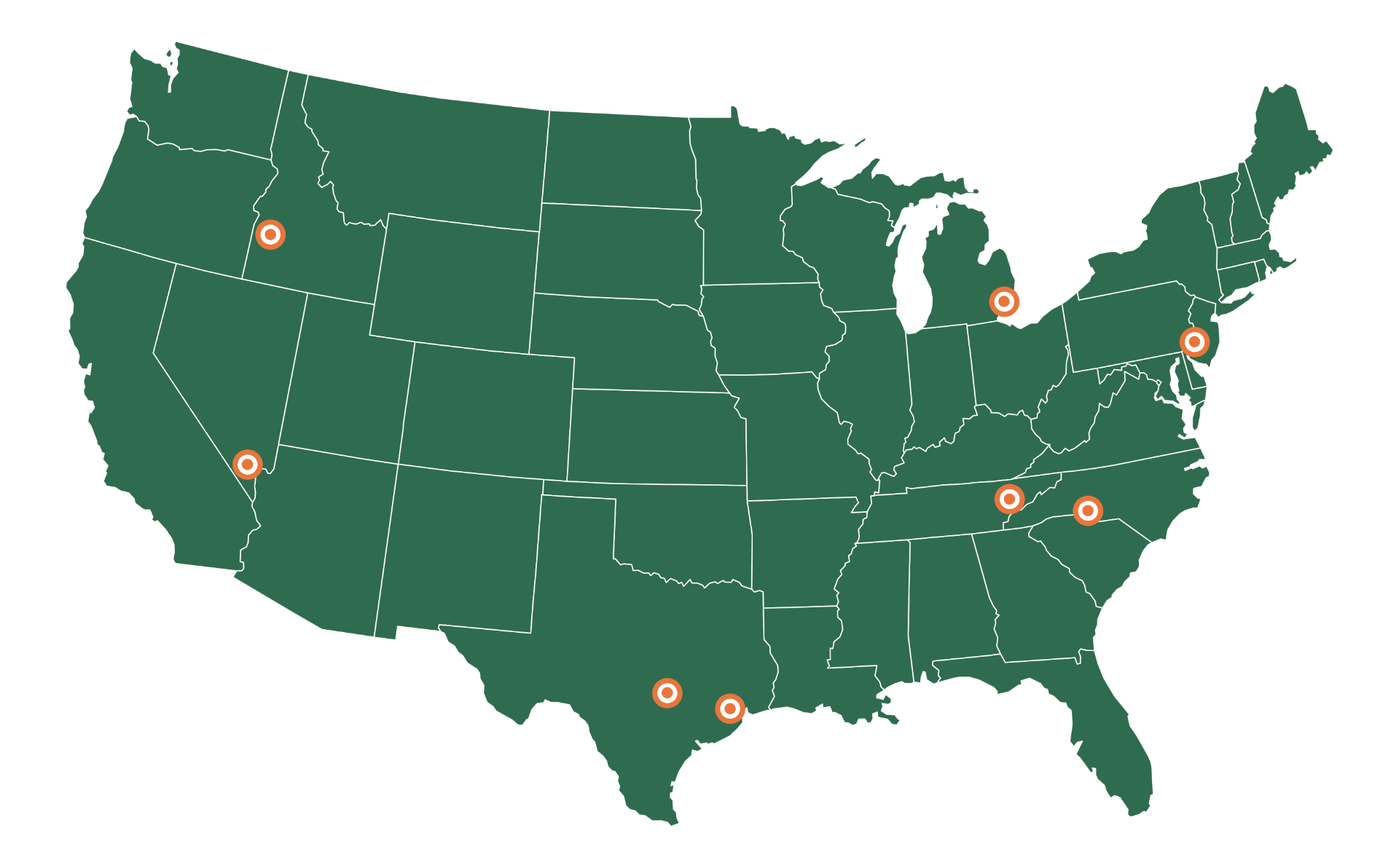 Map of GreenTec National Response Offices across the United States