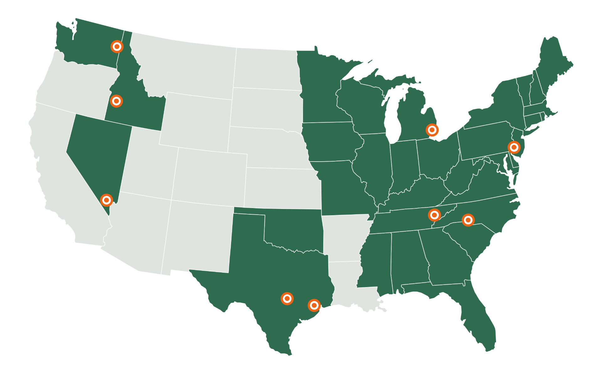Map of GreenTec National Response Offices across the United States